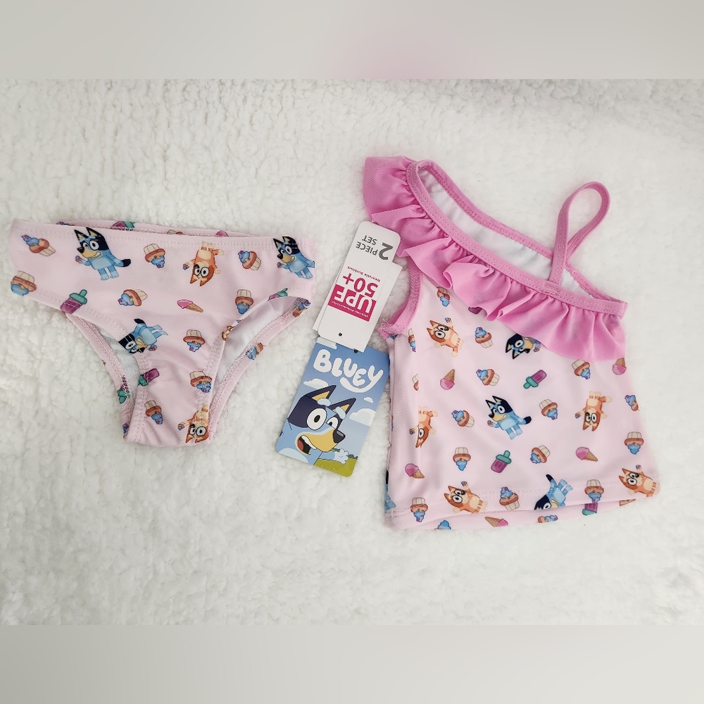 Bluey Baby Girl Swim Bikini 2 Pcs Set - Pink with Bluey Character Prints
